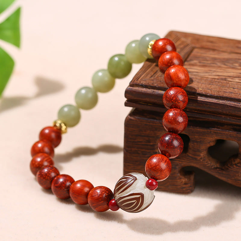 KarmaRipple's Authentic Rosewood Cyan Jade Bodhi Seed Lotus Warmth Calm Bracelet p10