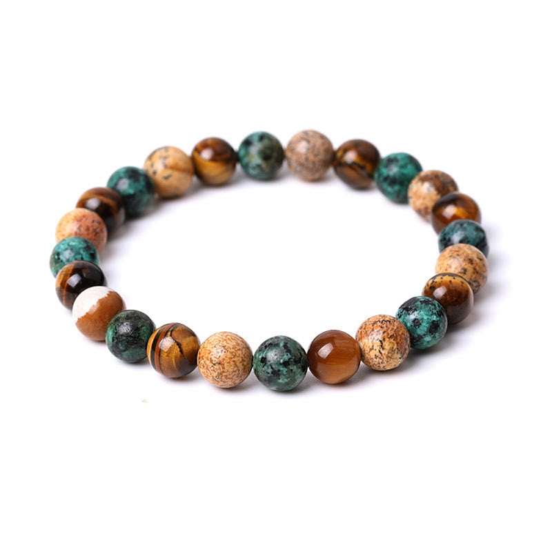KarmaRipple's Authentic Picture Jasper Turquoise Tiger Eye Mix And Match Beadwork Protection Bracelet p3