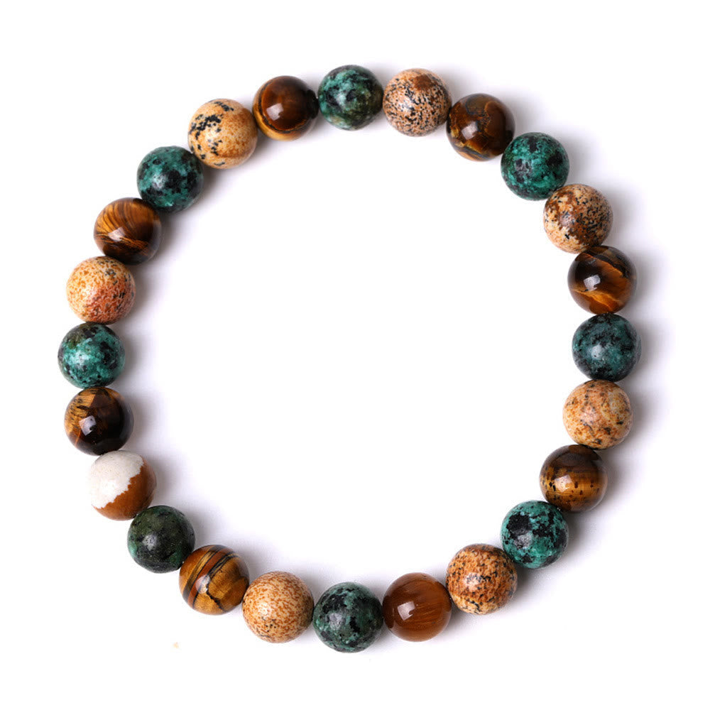 KarmaRipple's Authentic Picture Jasper Turquoise Tiger Eye Mix And Match Beadwork Protection Bracelet p5