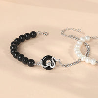 Bracelet de couple en argent sterling 925 avec boucle de paix en obsidienne noire, onyx noir et calcédoine de KarmaRipple, perle de purification de l'année du serpent
