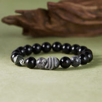 Bracelet de purification de l'année du serpent en argent sterling 925 et quartz rutile noir en obsidienne noire de KarmaRipple