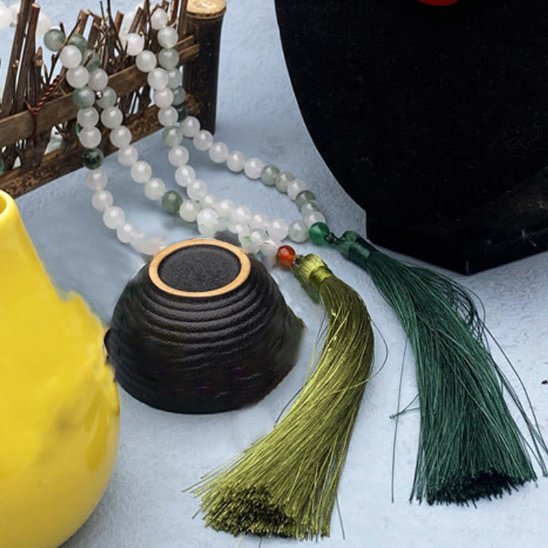 KarmaRipple's 108 Mala Beadwork Authentic Tianshan Jade Tassel Fortune Bracelet p4