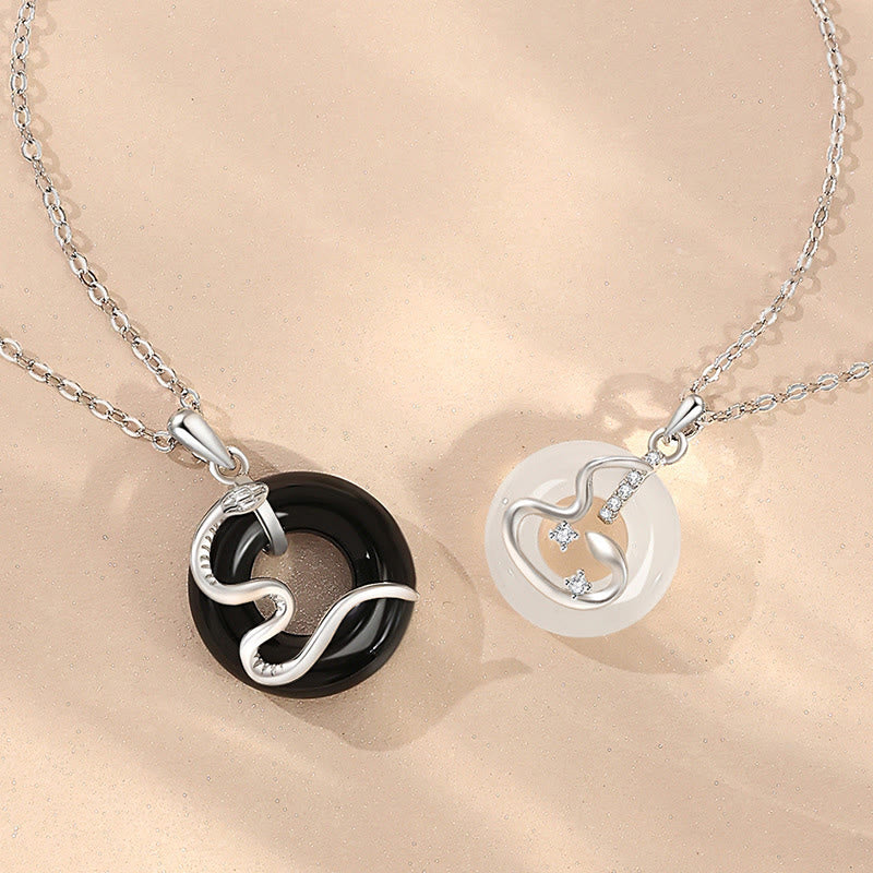 KarmaRipple's 925 Sterling Silver Black Onyx Chalcedony Peace Buckle Year Of The Snake Fortune Pendant Necklace p8