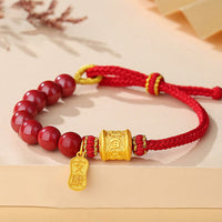 Bracelet en argent sterling 999 avec six mots authentiques Om Mani Padme Hum et cordon de bénédiction en cinabre de KarmaRipple