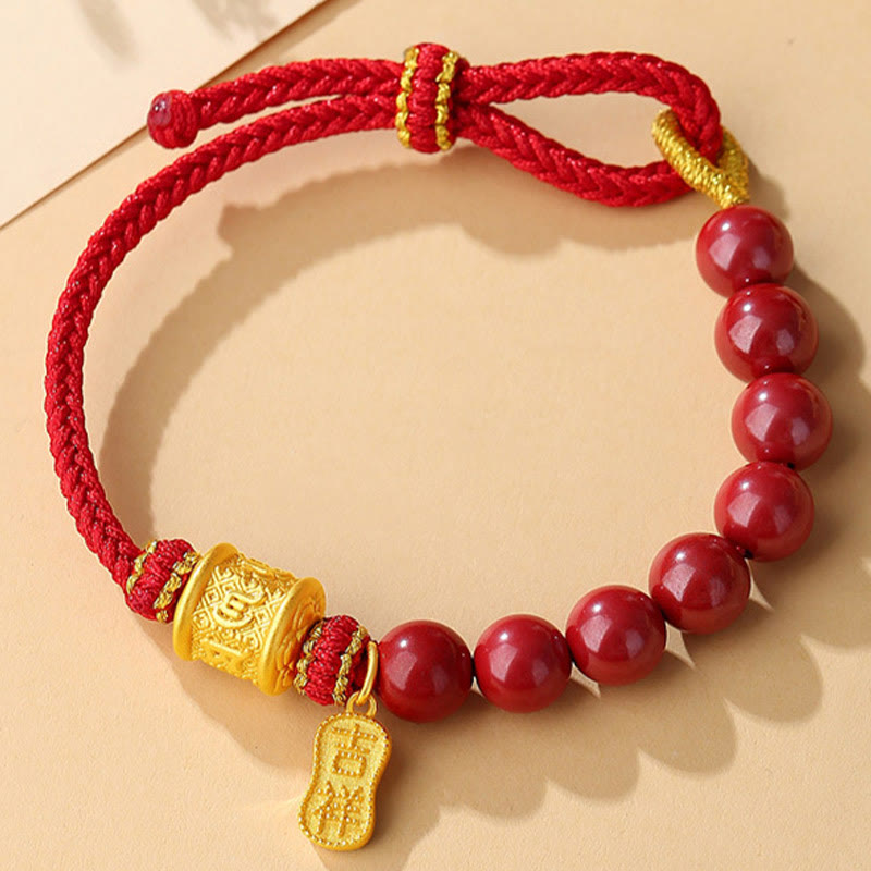 KarmaRipple's 999 Sterling Silver Six True Words Om Mani Padme Hum Cinnabar Blessing String Bracelet p12