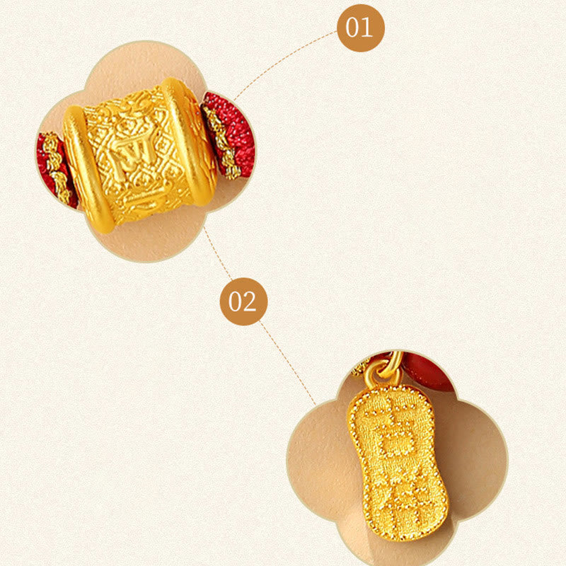 KarmaRipple's 999 Sterling Silver Six True Words Om Mani Padme Hum Cinnabar Blessing String Bracelet p13