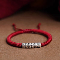 Bracelet en corde fait main en argent sterling 999 de KarmaRipple, symbole de la paix et de la bonne fortune, Om Mani Padme Hum, porte-bonheur