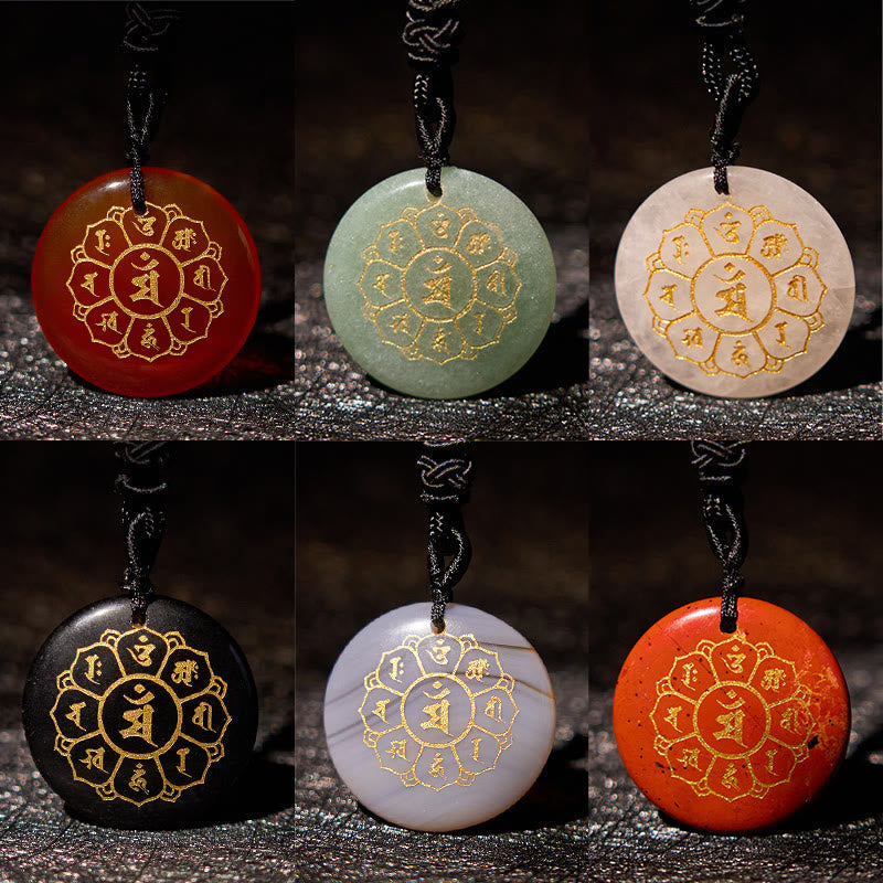 KarmaRipple's Om Mani Padme Hum Authentic Various Gemstone Black Obsidian Strength Pendant Necklace p7