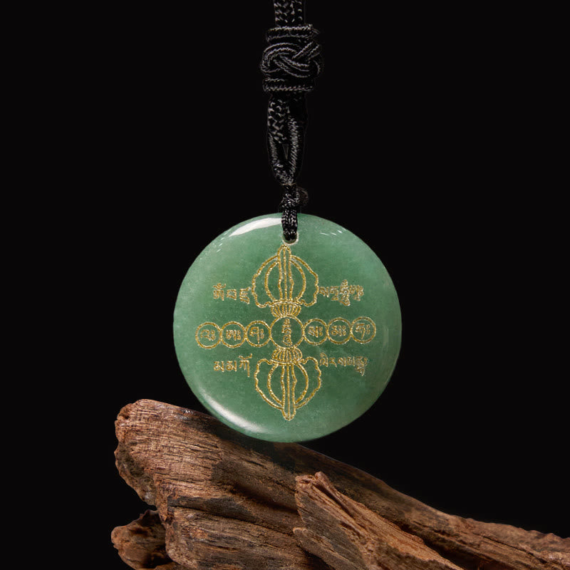 KarmaRipple's Vajra Dorje Sanskrit Pattern Authentic Various Gemstone Black Obsidian Fulfilment Pendant Necklace p37