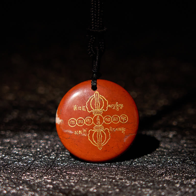 KarmaRipple's Vajra Dorje Sanskrit Pattern Authentic Various Gemstone Black Obsidian Fulfilment Pendant Necklace p4