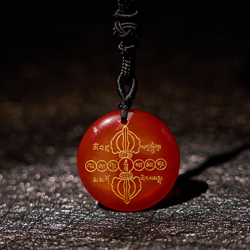 KarmaRipple's Vajra Dorje Sanskrit Pattern Authentic Various Gemstone Black Obsidian Fulfilment Pendant Necklace p5