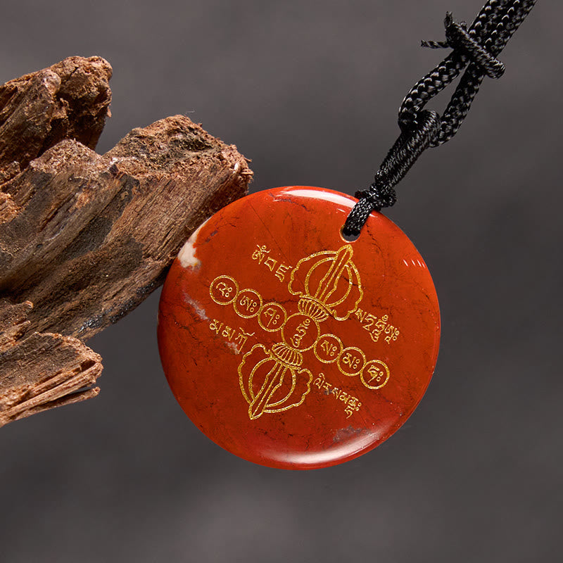 KarmaRipple's Vajra Dorje Sanskrit Pattern Authentic Various Gemstone Black Obsidian Fulfilment Pendant Necklace p23