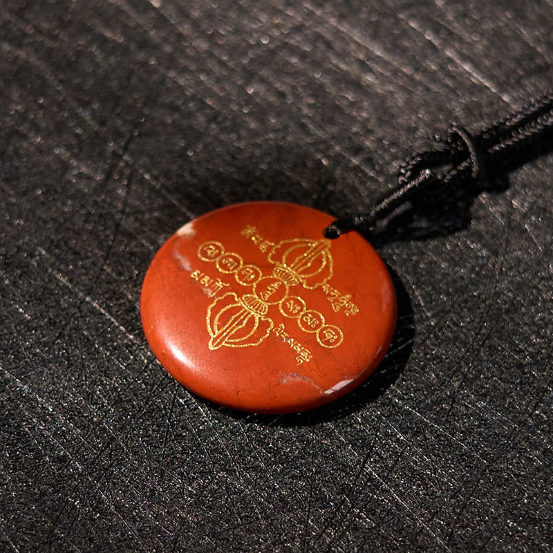 KarmaRipple's Vajra Dorje Sanskrit Pattern Authentic Various Gemstone Black Obsidian Fulfilment Pendant Necklace p24