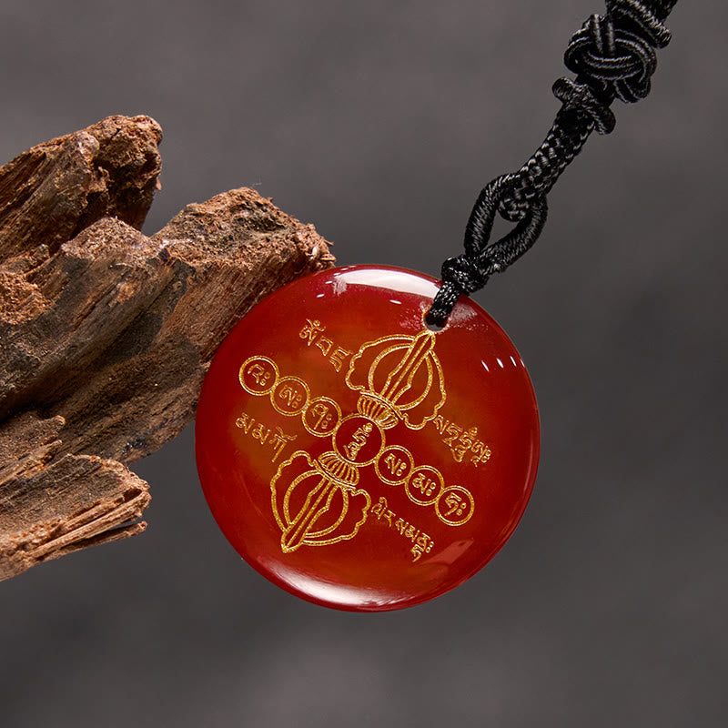 KarmaRipple's Vajra Dorje Sanskrit Pattern Authentic Various Gemstone Black Obsidian Fulfilment Pendant Necklace p26