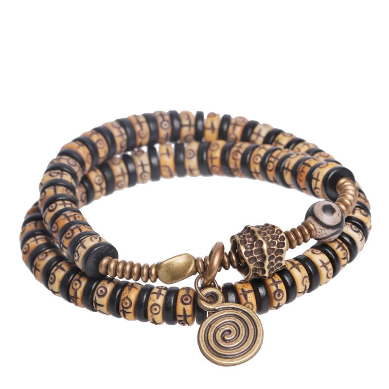 KarmaRipple's Yak Bone Ebony Wood Bronze Brass Strength Double Wrap Bracelet p11