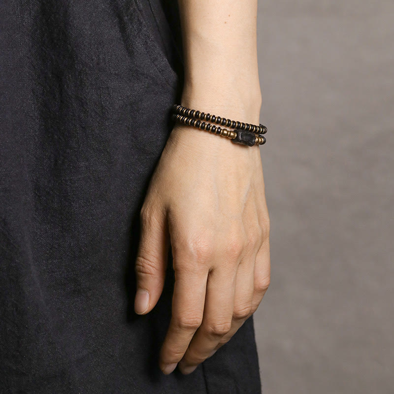 KarmaRipple's Ebony Wood Green Sandalwood Bronze Brass Calm Double Wrap Bracelet p11