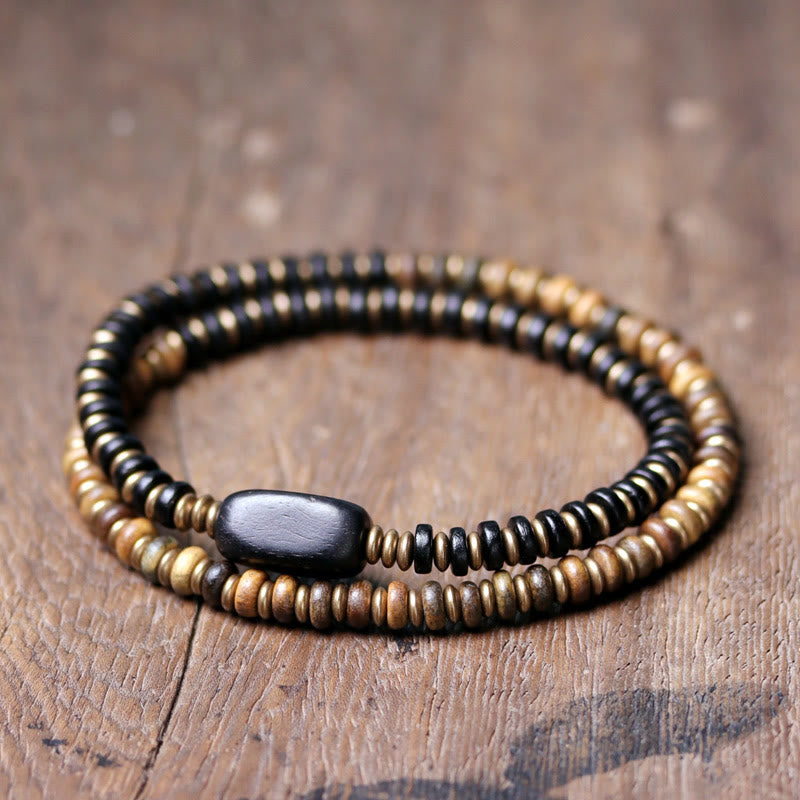 KarmaRipple's Ebony Wood Green Sandalwood Bronze Brass Calm Double Wrap Bracelet p2