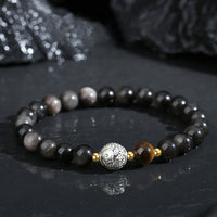 Bracelet de purification en obsidienne noire et œil de tigre en argent sterling 925 de KarmaRipple