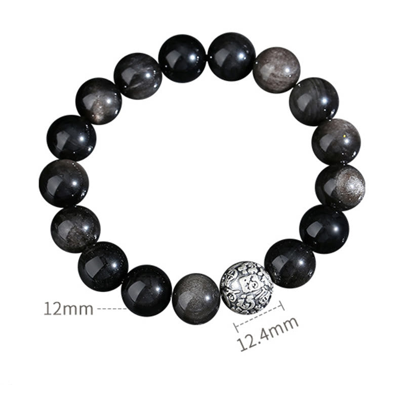 KarmaRipple's Black Obsidian 999 Sterling Silver Purification Fu Character Transformation Bracelet p10