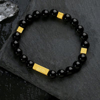Bracelet Force en Obsidienne Noire et Argent Sterling 925 de KarmaRipple, Motif Cube Fu