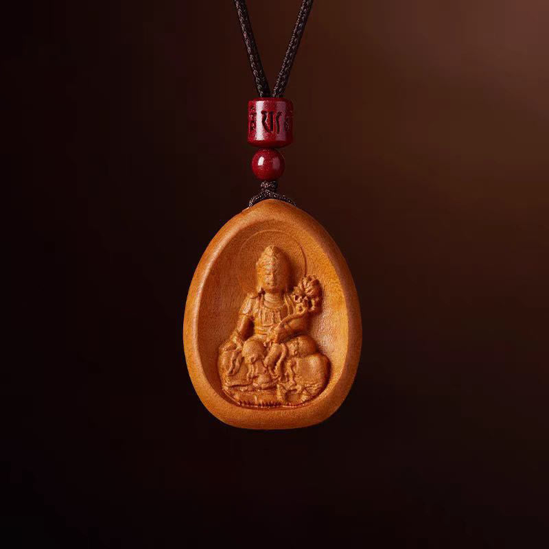 KarmaRipple's Peach Wood Cinnabar Om Mani Padme Hum Chinese Zodiac Black String Pendant Pendants p28