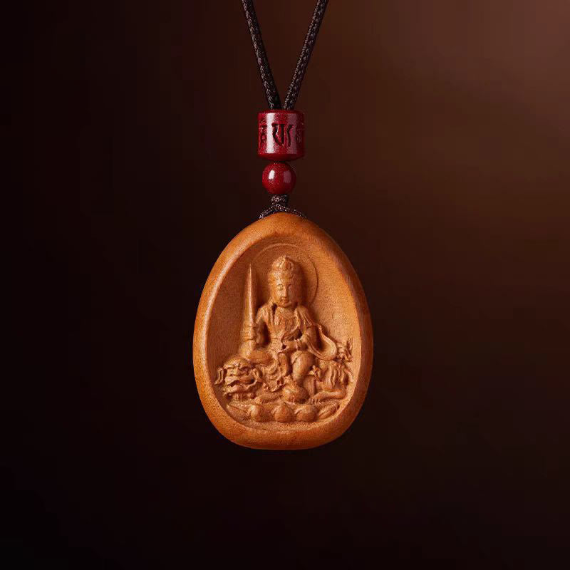 KarmaRipple's Peach Wood Cinnabar Om Mani Padme Hum Chinese Zodiac Black String Pendant Pendants p31