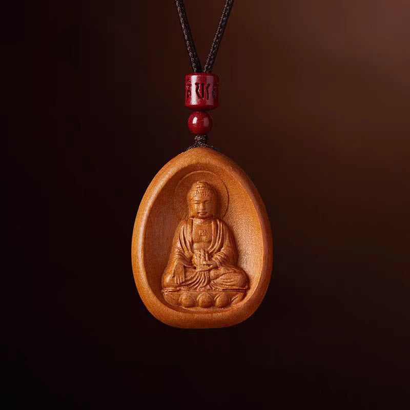 KarmaRipple's Peach Wood Cinnabar Om Mani Padme Hum Chinese Zodiac Black String Pendant Pendants p35