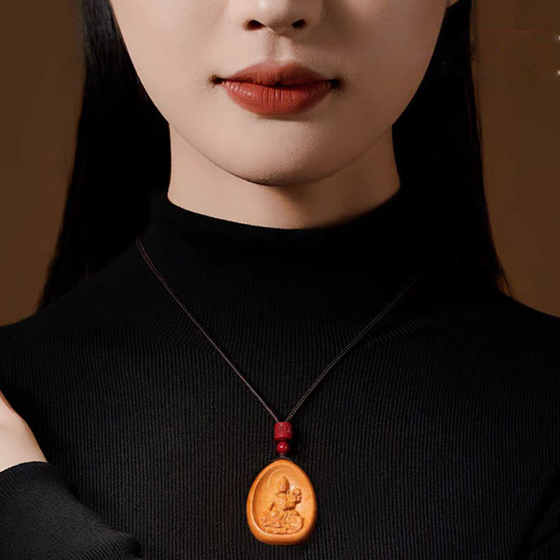 KarmaRipple's Peach Wood Cinnabar Om Mani Padme Hum Chinese Zodiac Black String Pendant Pendants p24