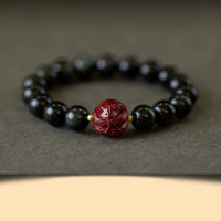 Bracelet de purification en obsidienne noire et cinabre authentique du zodiaque chinois de KarmaRipple