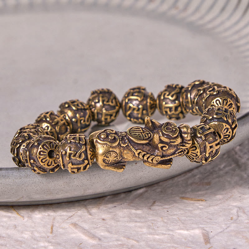 KarmaRipple's Pi Xiu Carrying Fu Character Six True Words 'om Mani Padme Hum' Bronze Brass Beadwork Wealth Bracelet Bangle p3