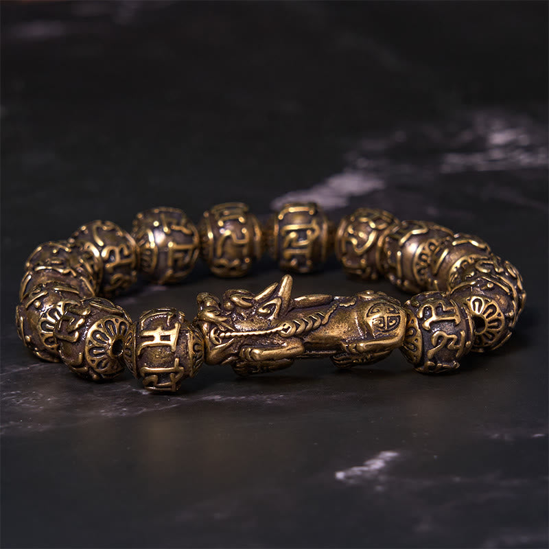 KarmaRipple's Pi Xiu Carrying Fu Character Six True Words 'om Mani Padme Hum' Bronze Brass Beadwork Wealth Bracelet Bangle p2