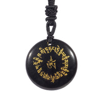 Collier pendentif en obsidienne noire authentique avec mantra de fortune de KarmaRipple et pierres précieuses variées
