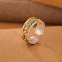 Bague ajustable en argent sterling 999 avec motif de plumes en émail de KarmaRipple