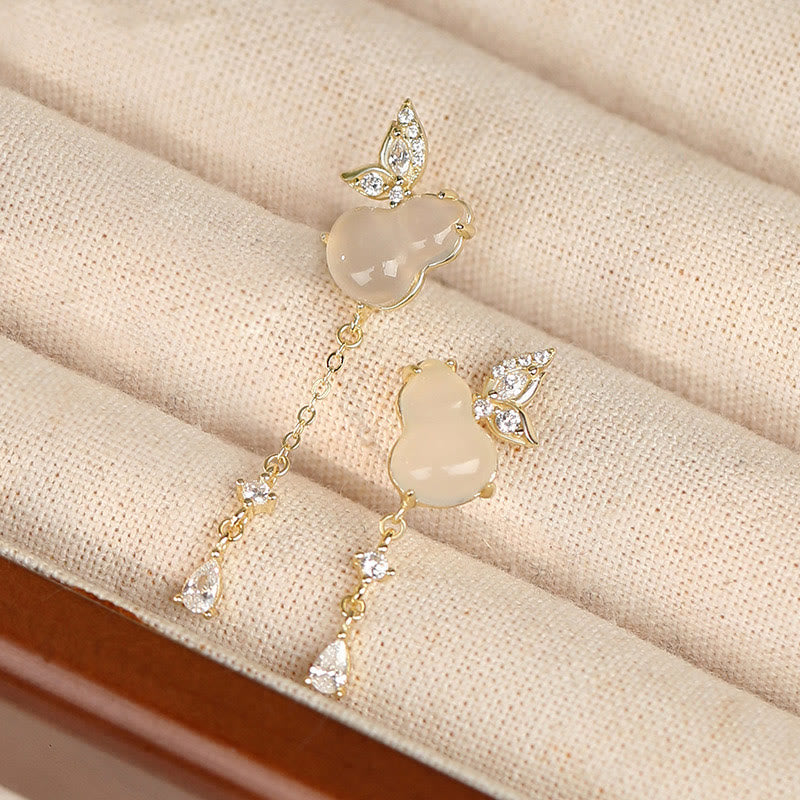 KarmaRipple's Hetian Jade Magnolia Chalcedony 925 Sterling Silver Butterfly Gourd Fortune Earrings p15