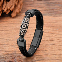 Bracelet en cuir avec perles dzi tibétaines de KarmaRipple, protection et bénédictions