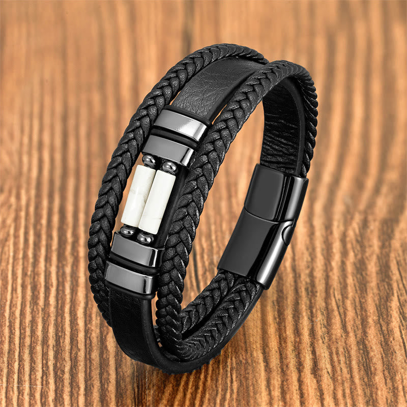 KarmaRipple's Tiger Eye Lazurite Hematite Picture Jasper Black Onyx Strength Multi-layer Leather Bracelet p35