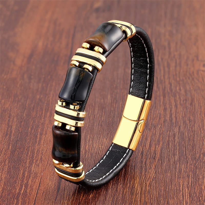 KarmaRipple's Tiger Eye Three Bamboo Stone Protection Power Leather Bracelet p31