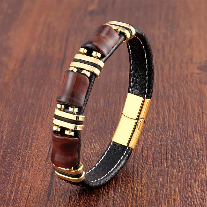 KarmaRipple's Tiger Eye Three Bamboo Stone Protection Power Leather Bracelet p7
