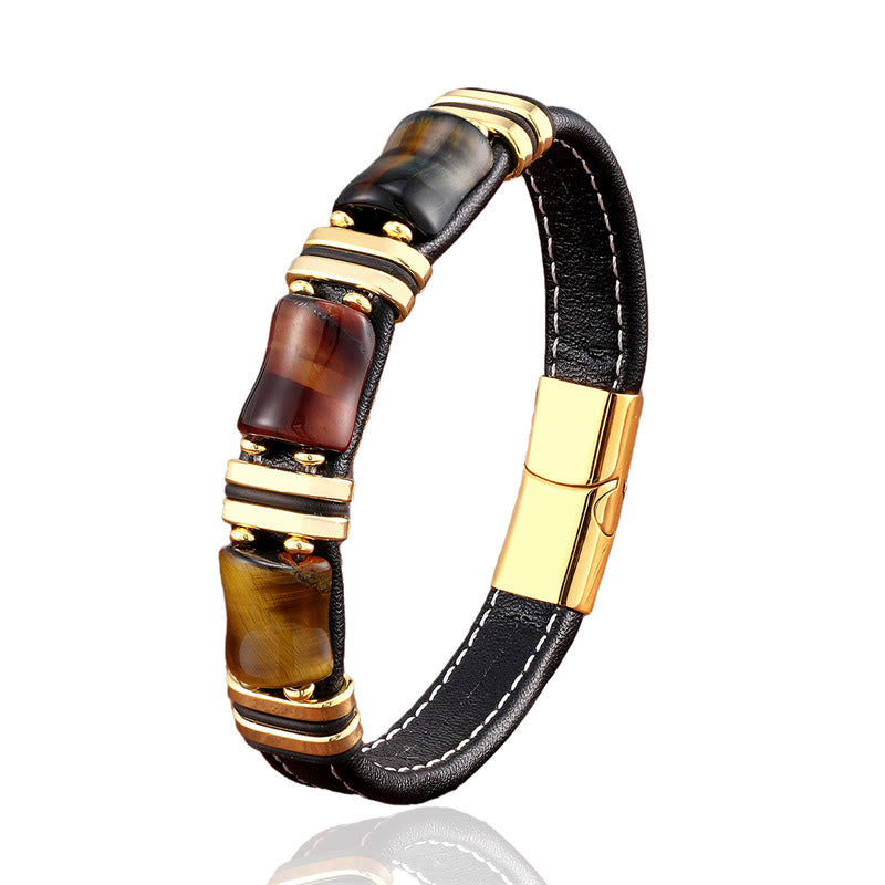 KarmaRipple's Tiger Eye Three Bamboo Stone Protection Power Leather Bracelet p13