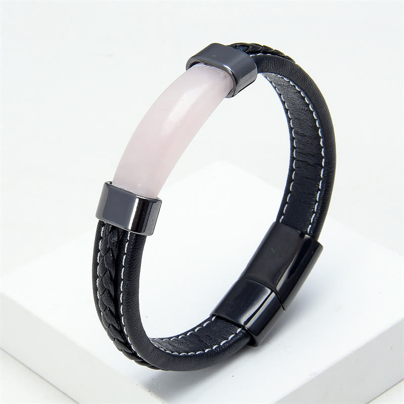 KarmaRipple's Lazurite Tiger Eye Rhodonite Hematite Black Onyx Stone Balance Leather Bracelet p35