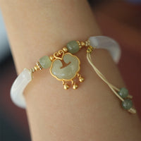 Bracelet manchette demi-jonc en argent sterling 925 et jade Hetian en calcédoine de KarmaRipple, nuage de bon augure Ruyi Lock Balance 