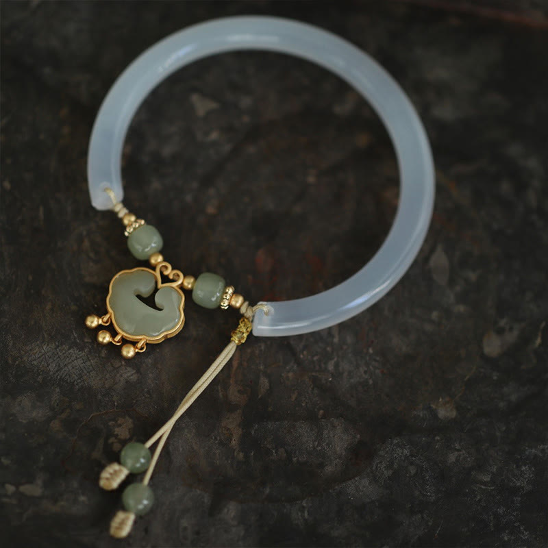 KarmaRipple's Chalcedony Hetian Jade 925 Sterling Silver Auspicious Cloud Ruyi Lock Balance Cuff Half Bracelet Bangle p5