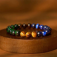 Bracelet d'équilibre œil de tigre bleu et œil de tigre vert de KarmaRipple
