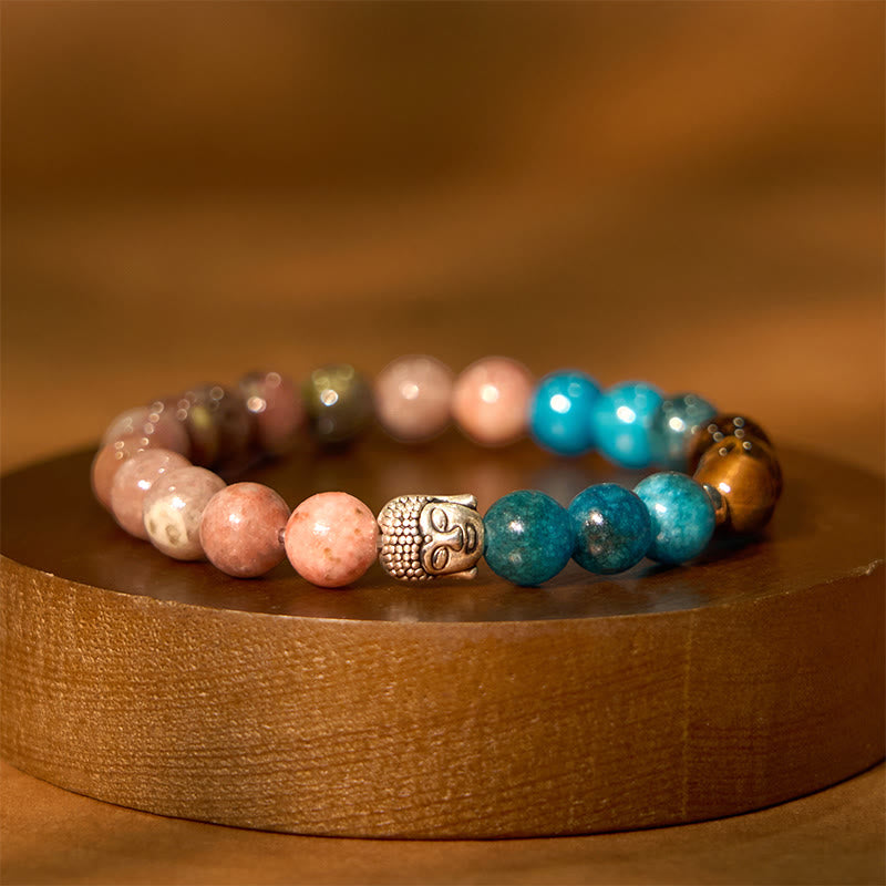 KarmaRipple's Authentic Black Onyx Ivory Stone Green Aventurine Tiger Eye Agate Mixed Color Buddha Head Protection Bracelet p6