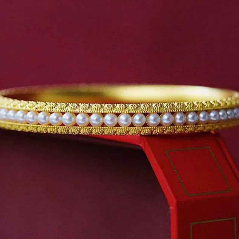 KarmaRipple's Bronze Pearl Balancing Cuff Half Bracelet Bangle p5