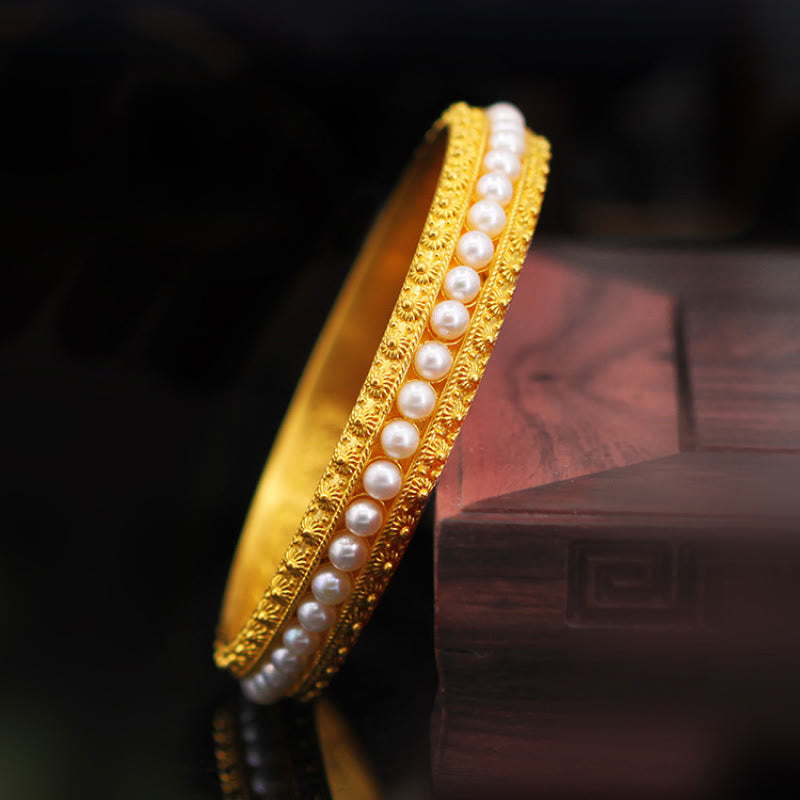 KarmaRipple's Bronze Pearl Balancing Cuff Half Bracelet Bangle p3