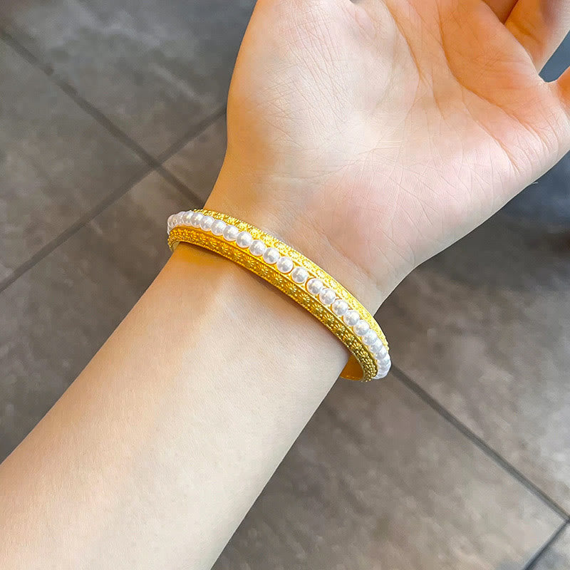 KarmaRipple's Bronze Pearl Balancing Cuff Half Bracelet Bangle p20