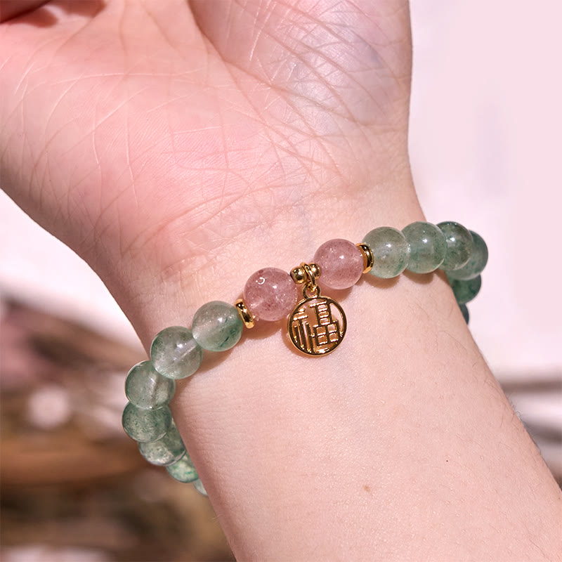 KarmaRipple's Authentic Green Strawberry Quartz Soothing Fu Character Bracelet p6