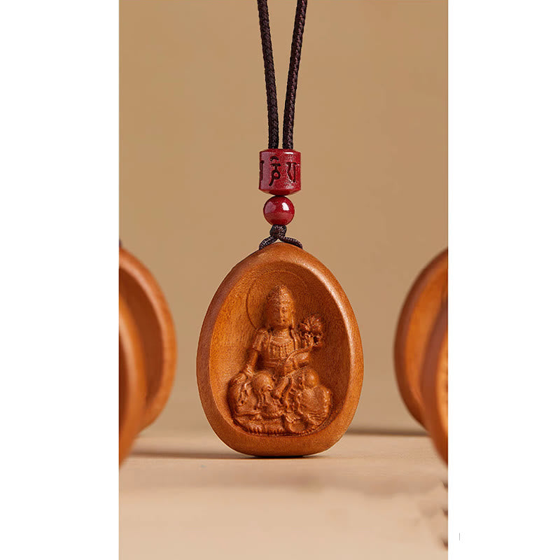 KarmaRipple's Peach Wood Cinnabar Om Mani Padme Hum Chinese Zodiac Black String Pendant Pendants p21