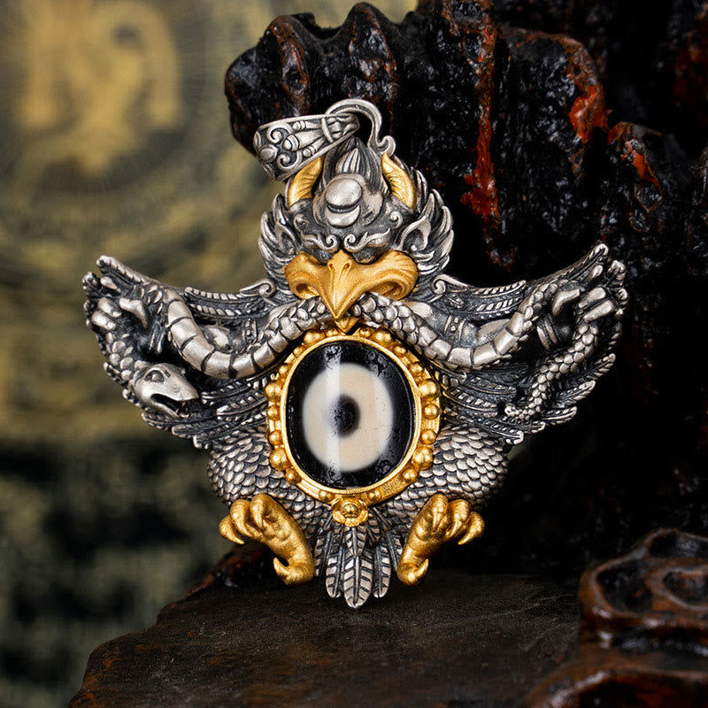 KarmaRipple's 925 Sterling Silver Tibet Garuda Bird Dzi Bead Protection Pendant Necklace p25